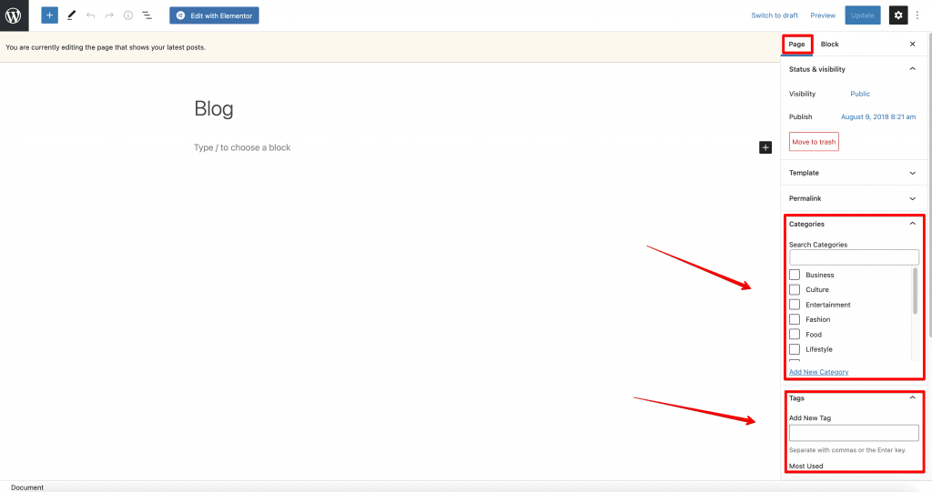 how to add categories to page wordpress